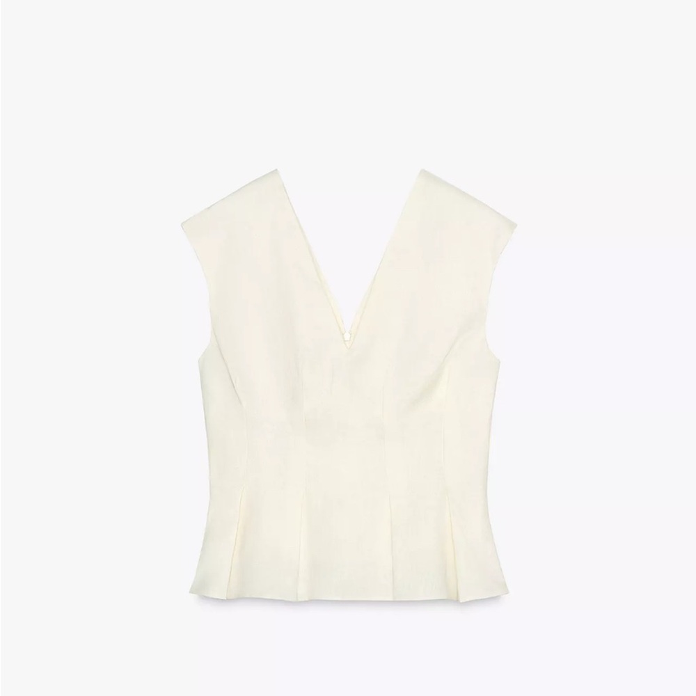 Zara Collection 100% Linen Pleated Cream Top